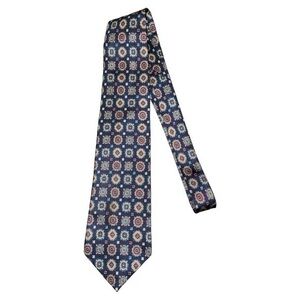 Henri Christian Men’s Silk Tie‎ Designed in Great Britain Navy Mosaic Suiting